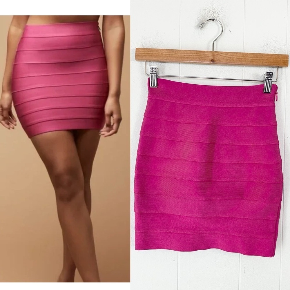 Hervé Léger x Forever 21 Collection Hot Pink Bandage Mini Skirt Sz Small
